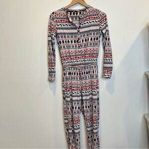 La Vie En Rose Fleece One Piece Jumpsuit Pajamas Christmas Winter Holiday print